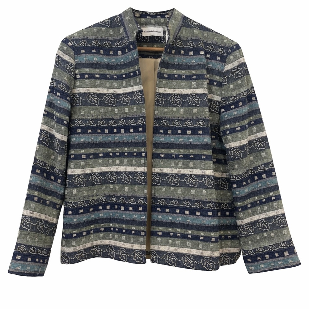 Alfred Dunner Artisan Woven Jacket Boho Earth Tone Open Front Size 12